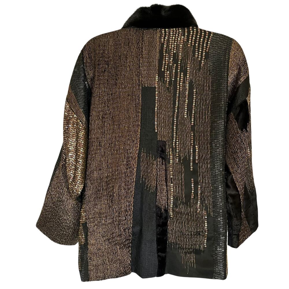 Etro Milano Vintage Runway Real Mink Fur Sequin Embroidered Silk Jacket Sz 46/L - Picture 3 of 16